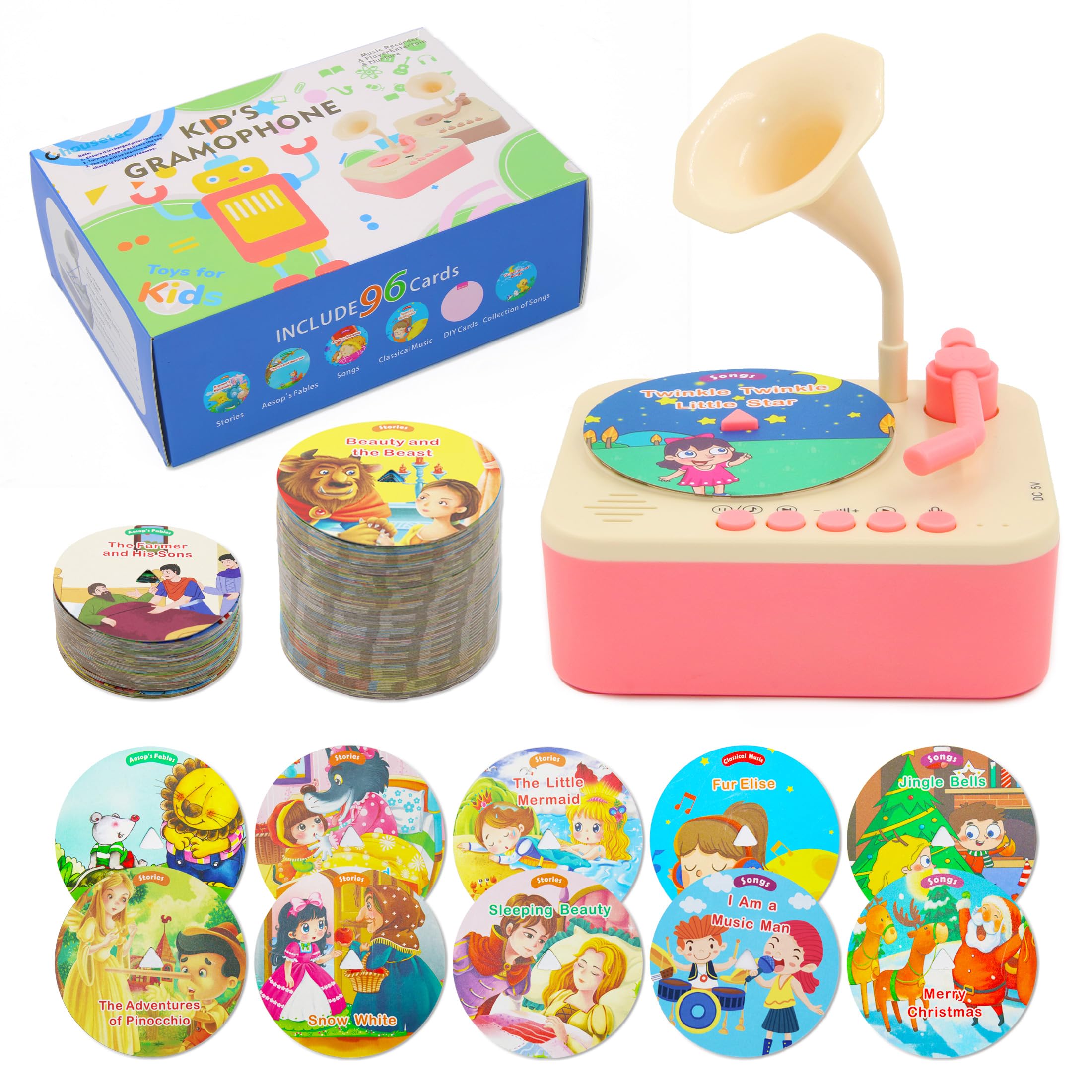 ミュージック aiiino Amazon.com: Ghousetec Kids Gramophone with 96 Learning Cards